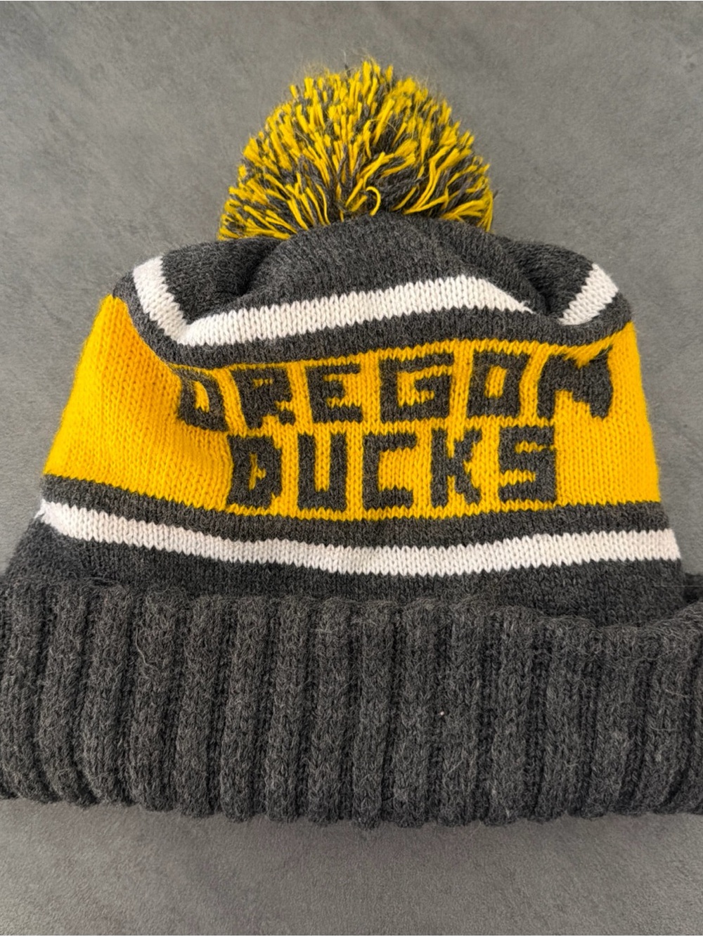 Oregon Ducks Knitted Beanie Pompom Hat Cap Gray & Yellow By LogoFit
